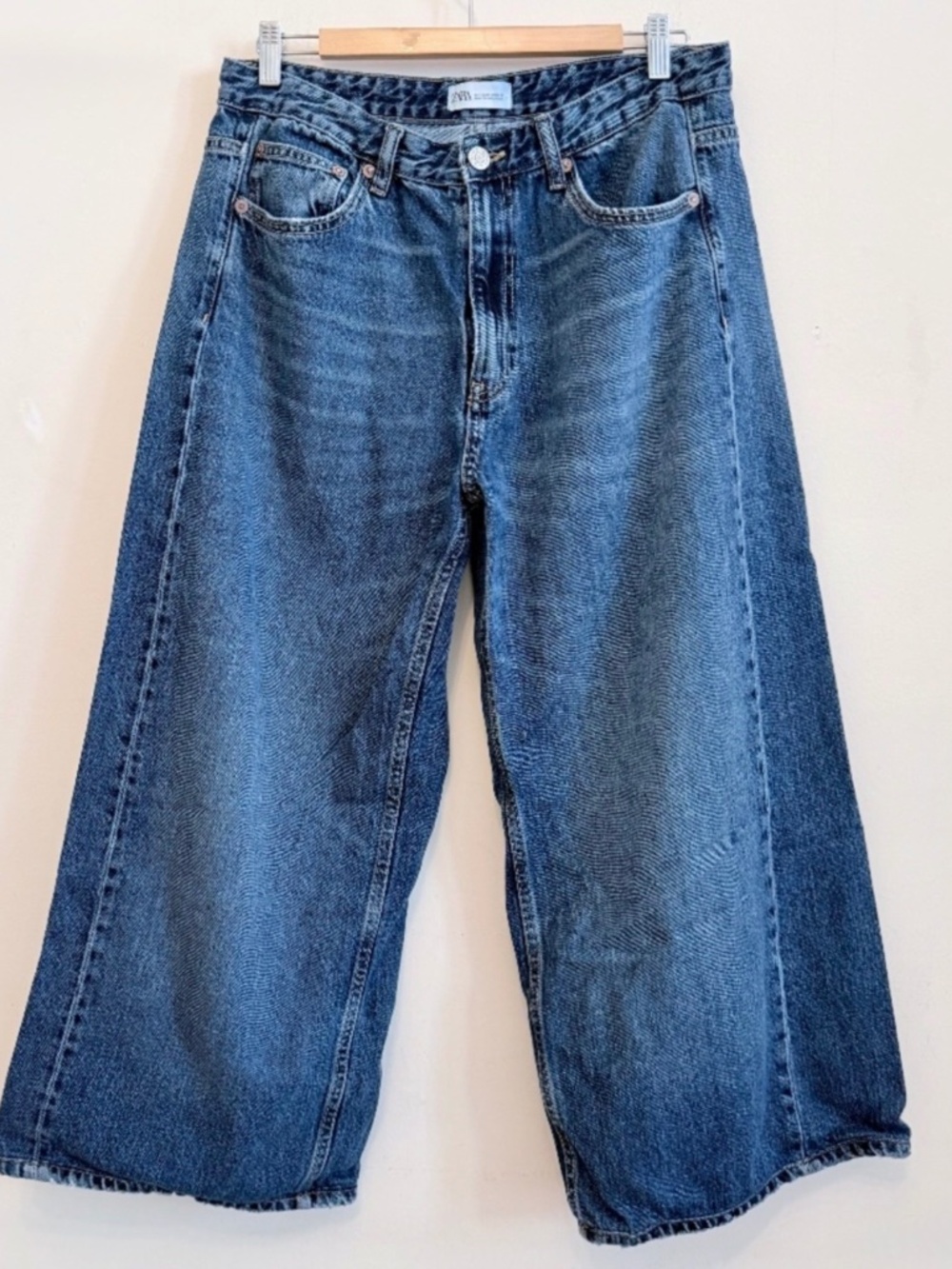 Zara TRF Navy Blue Wide Leg Jeans Size 10